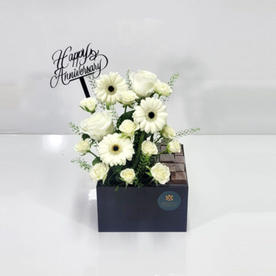 Anniversary white box flowers