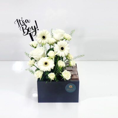 baby boy white box flowers