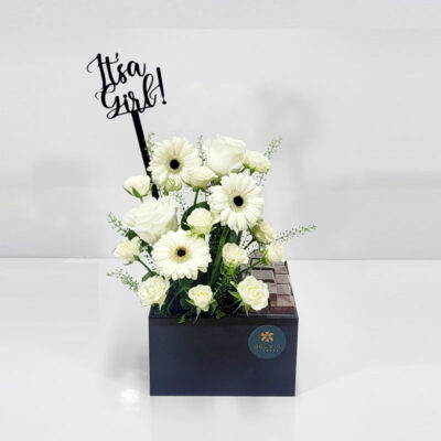 baby girl white box flowers