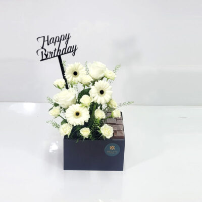 birthday white box flowers