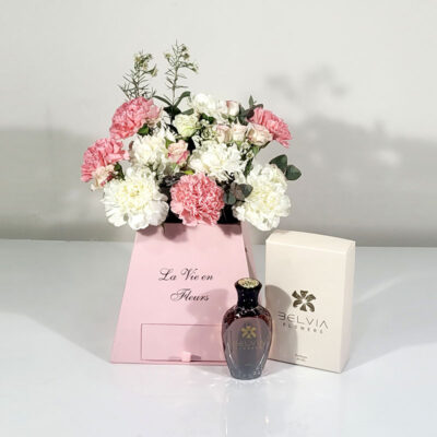 carnation basket with perfume