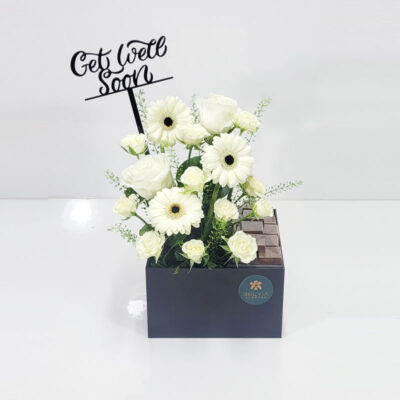get well soon white box flowers