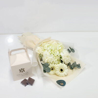 hydrangea bouquet with chocolates
