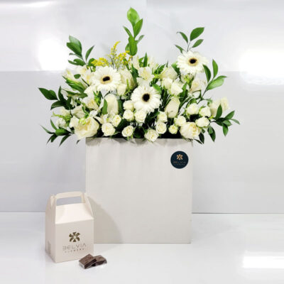 white flowers box with chocolates